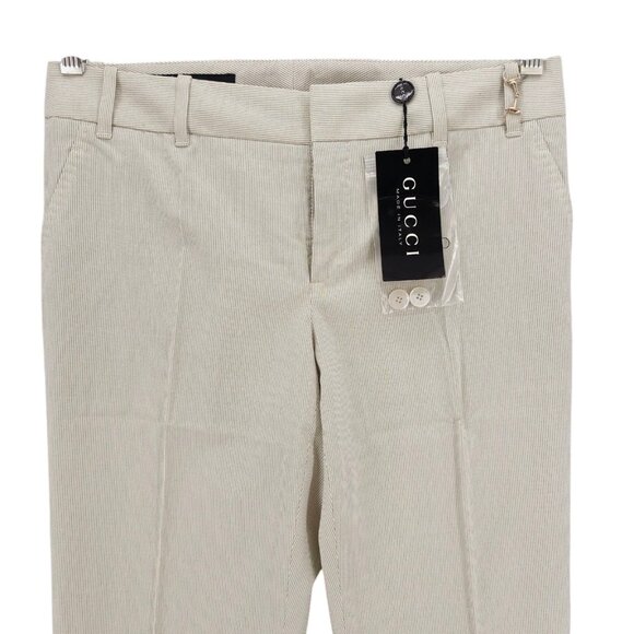 NWT GUCCI Women's Pants Striped Cotton Wool Silk Horsebit Detail Size 40 - US 4